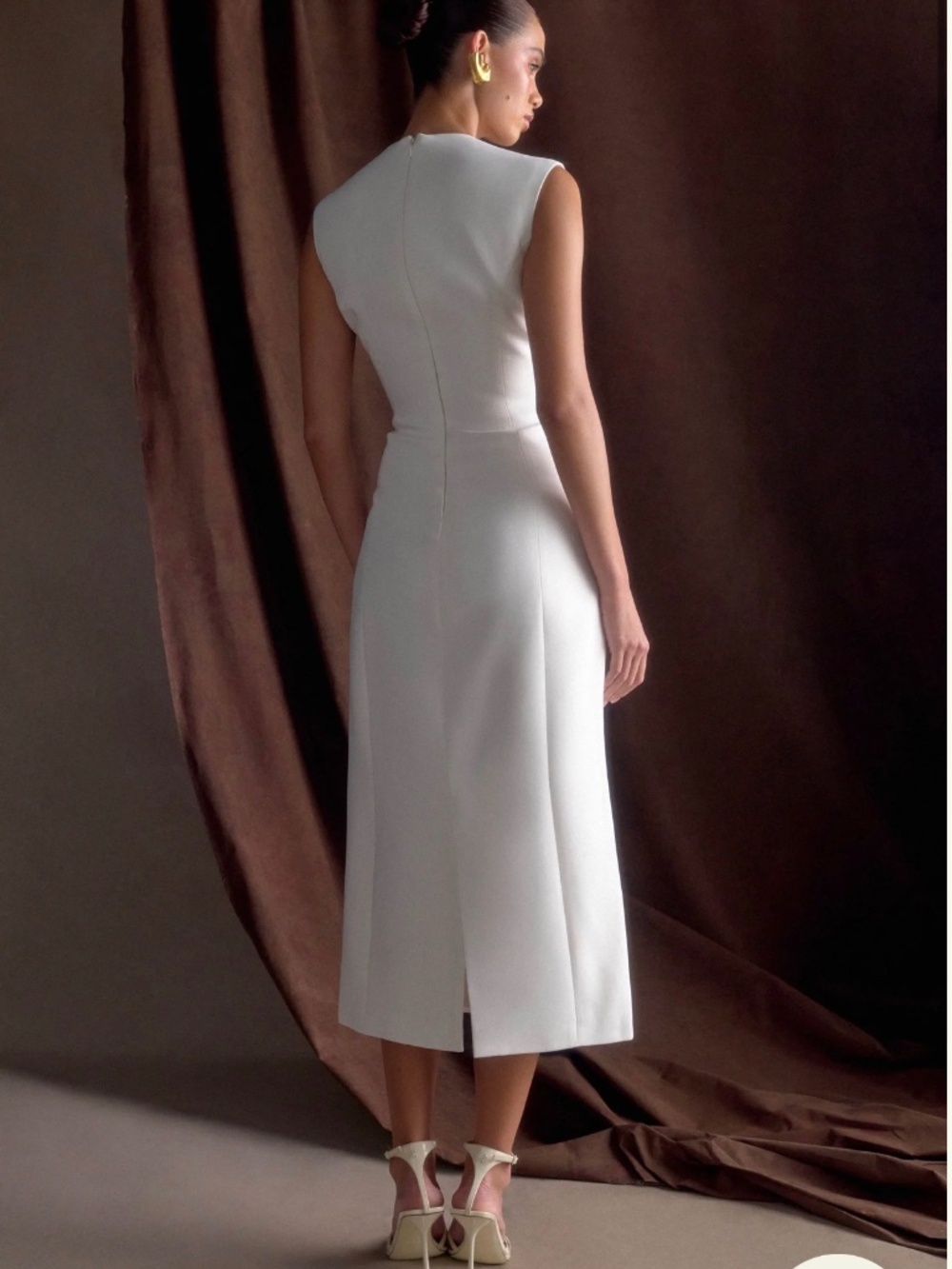 MESHKI Audrine Suiting Sleeveless Midi Dress – White